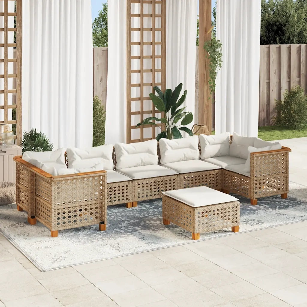 Set Divano da Giardino 8 pz con Cuscini Beige in Polyrattan