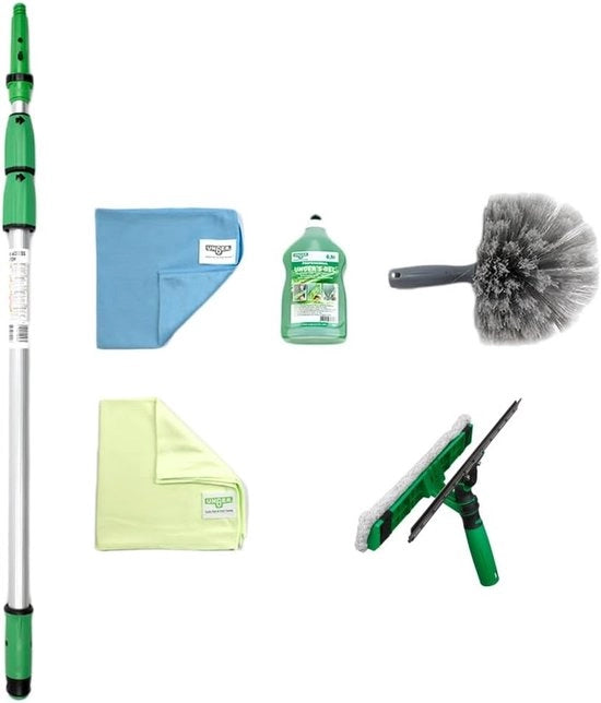 Set di pulizia per serre invernali - Incluso detergente, spazzola per vetri, estensore e microfibre
