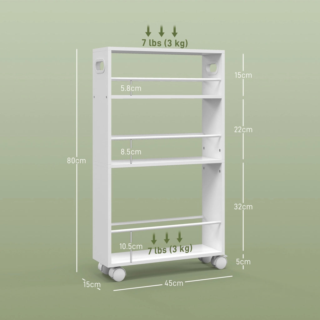 Mobiletto Salvaspazio da Bagno Carrello a 3 Livelli con Ruote e Freni Bianco
