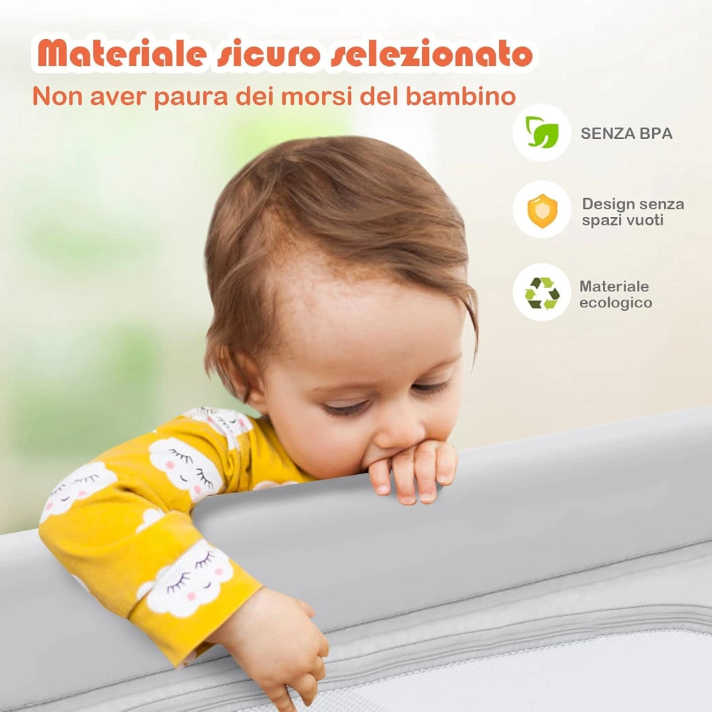 Box per Bambini, Centro Attività Portatile con Cancelli di Sicurezza, con Ventose Antiscivolo, Pareti a Rete Traspirante e 2 Anelli per Bambini, Cancello per Giocare con Palline (Grigio)