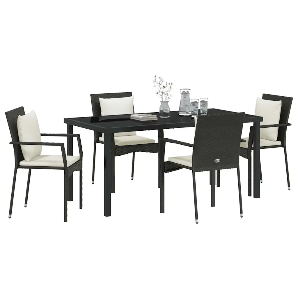 Set da Pranzo per Giardino con cuscino 5 pcs Nero polyrattan