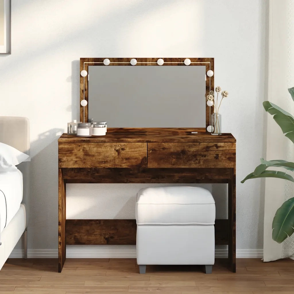 Toeletta | Tavolo da Trucco con LED Rovere Fumo 100x40x120 cm