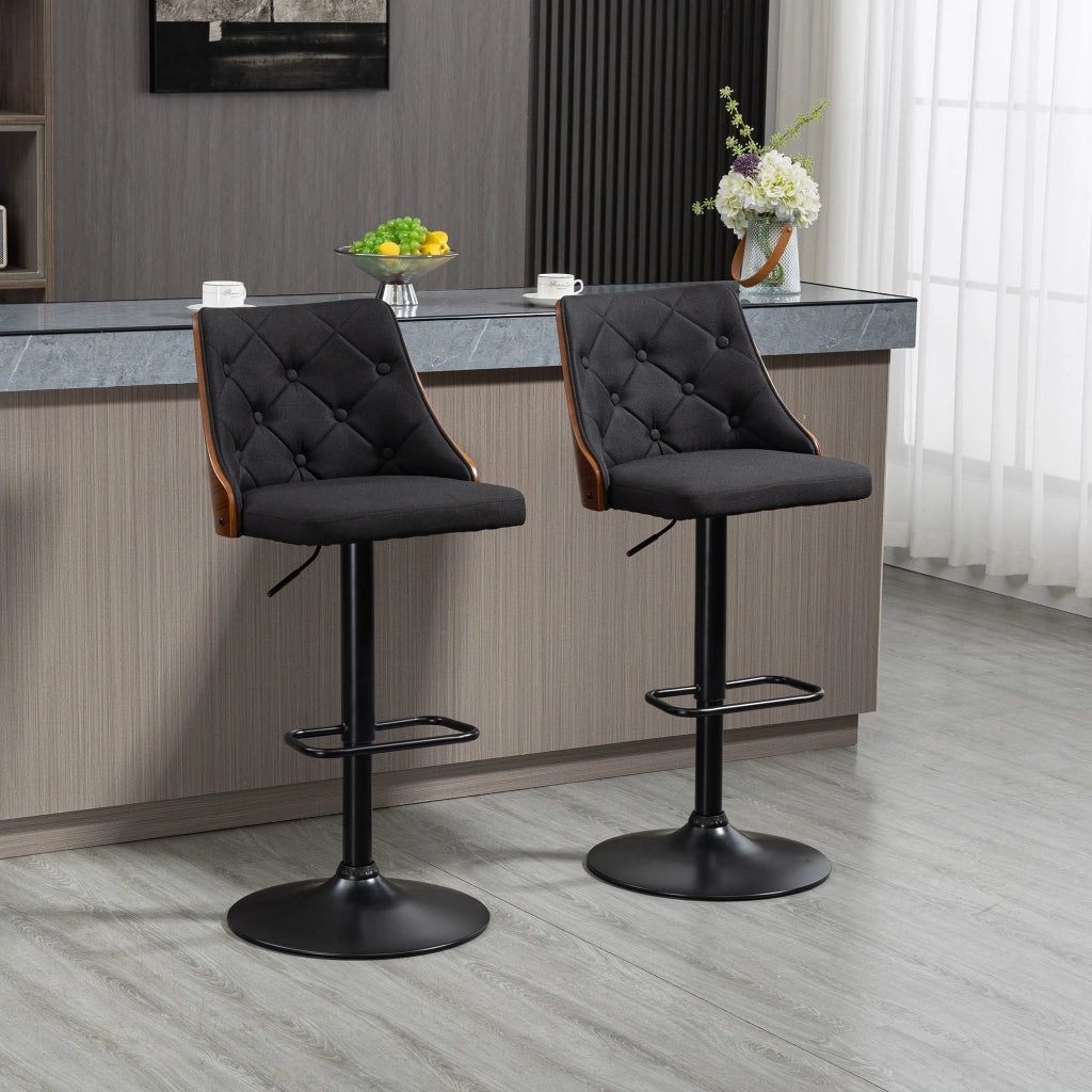 Set 2 Sgabelli da Bar Girevoli Regolabili ¨C Zephmum ¨C Nero e Noce 47.5x50x93.5-116 cm