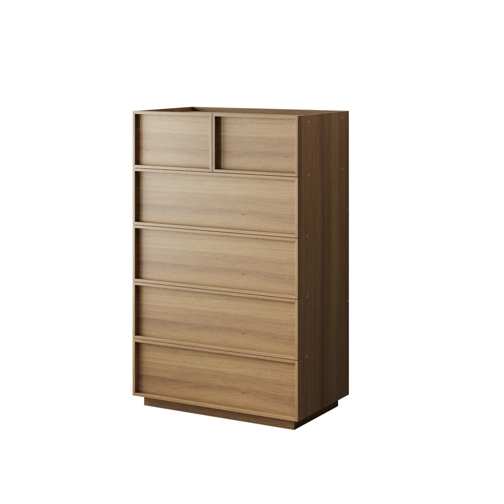Cassettiera moderna a sei cassetti 80 x 48 x 127 cm, finitura rovere