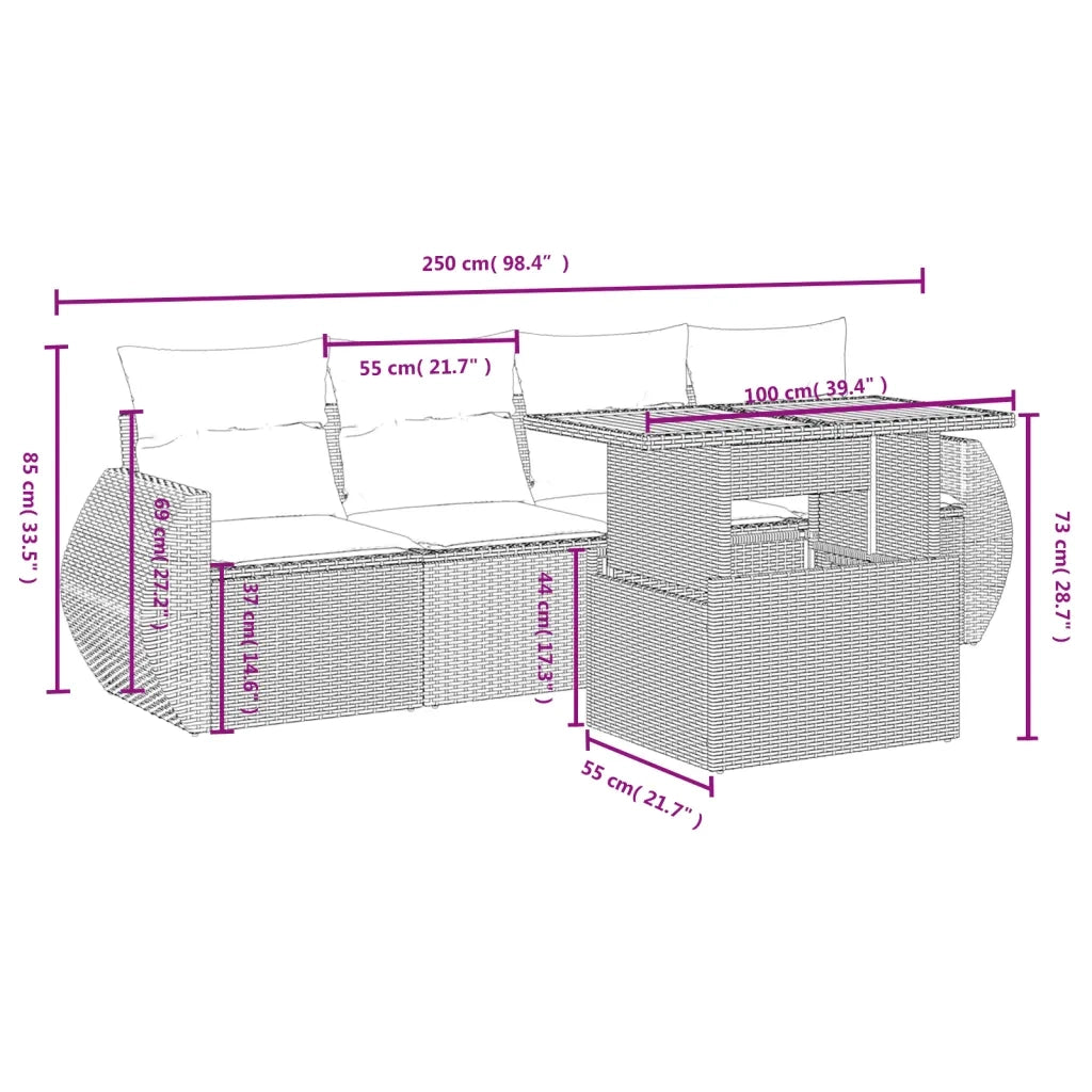 Set Divano da Giardino 5 pz con Cuscini Beige in Polyrattan 3272074