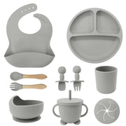 Trade Shop - Set 10pz Pappa Svezzamento Bambini Silicone Piatto Ciotola Cucchiaio Forchetta Bavaglini -