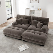 Divano modulare cloud in ciniglia marrone con pouf mobili; 220x145x81 cm