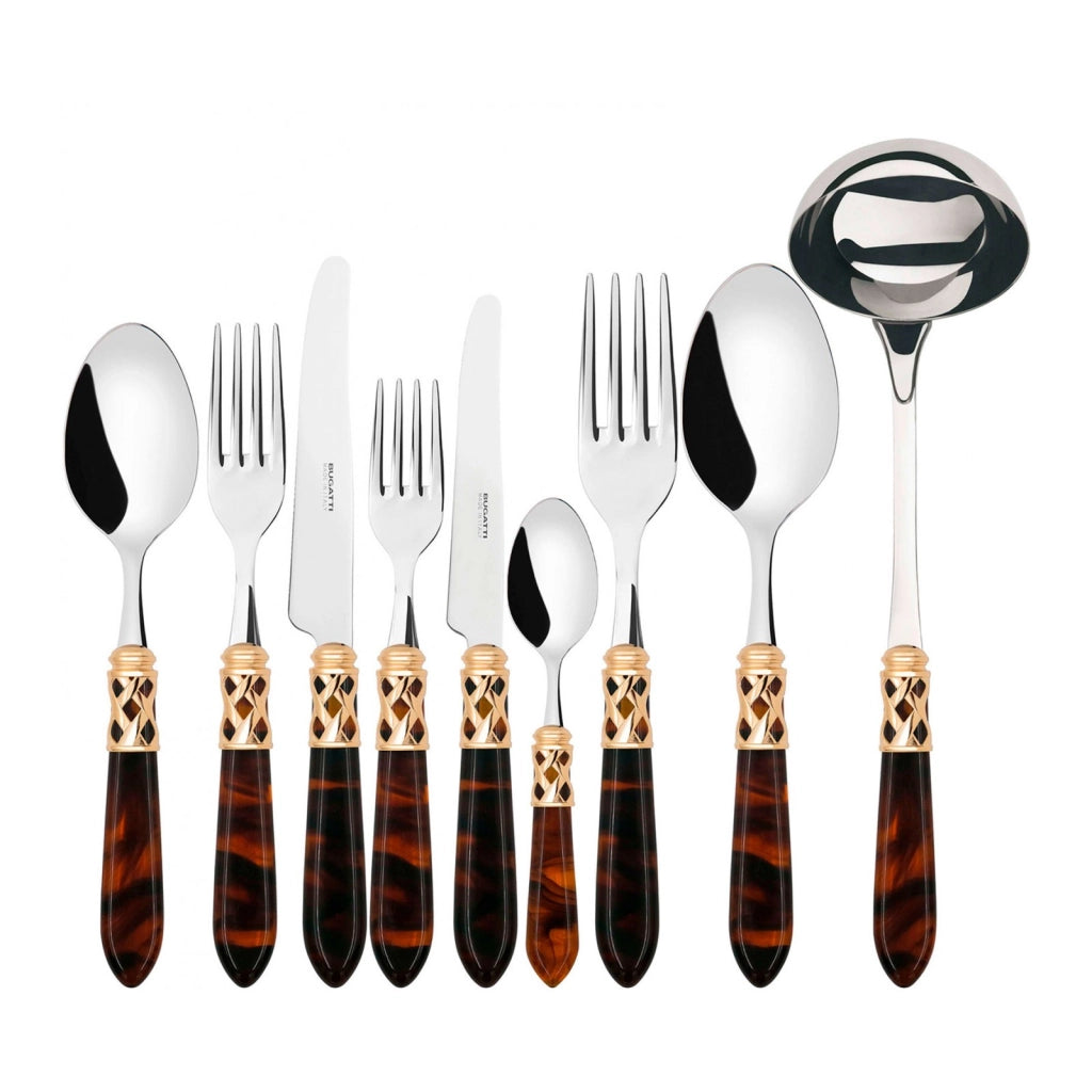 ALADDIN Ghiera Dorata, Posate Set 75 pz, Scatola Legno Wengè,