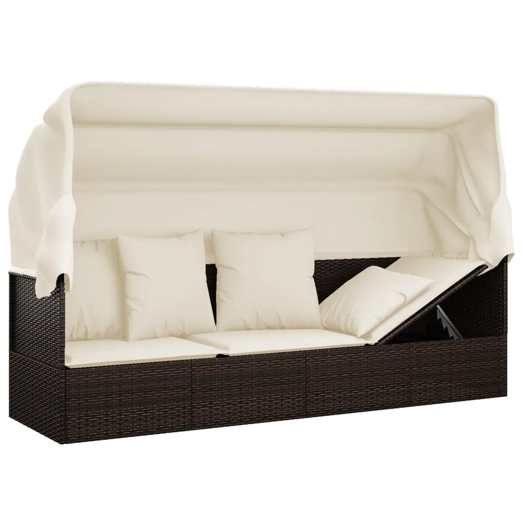 Lettino Prendisole Esterno Tetto e Cuscini Marrone Polyrattan 319567