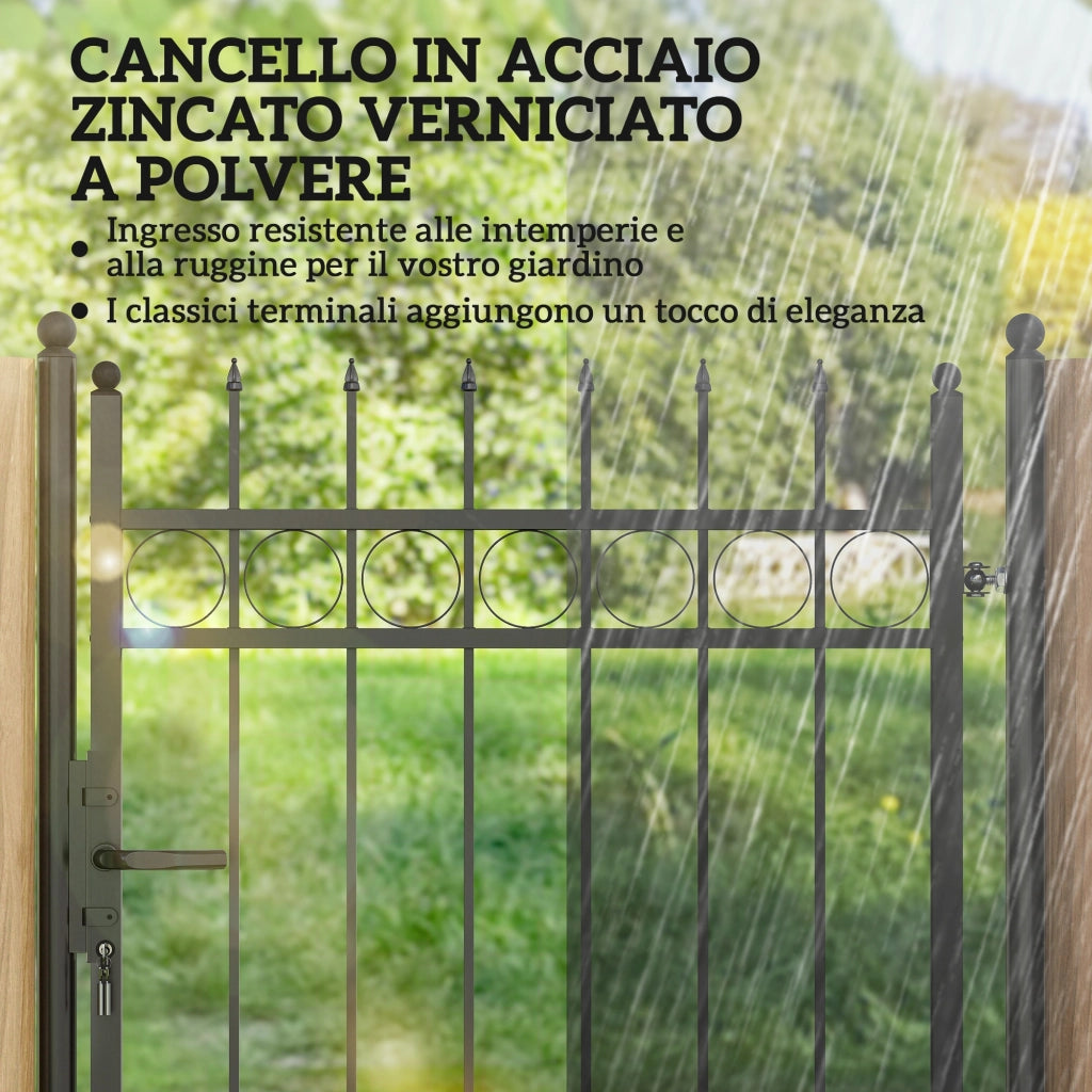 Cancello Giardino a 2 Paletti ¨C zephmum ¨C Acciaio Zincato, Nero, 105x204 cm