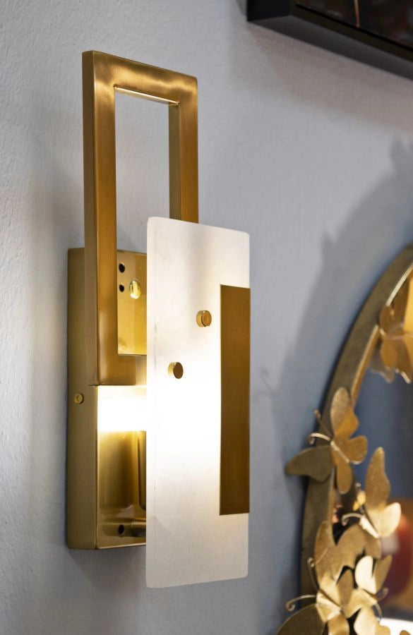 Lampada da Muro Cube 15x8x33 cm in Vetro e Ferro Oro