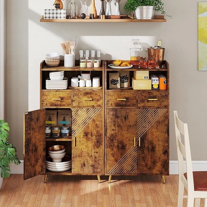 Mobiletto Bagno Salvaspazio 60 x 30 x 113 cm, Credenza Soggiorno con Ante, 2 Cassetti e Ripiano Regolabile, Armadietto da Cucina per Sala da Pranzo e Lavanderia (Marrone)