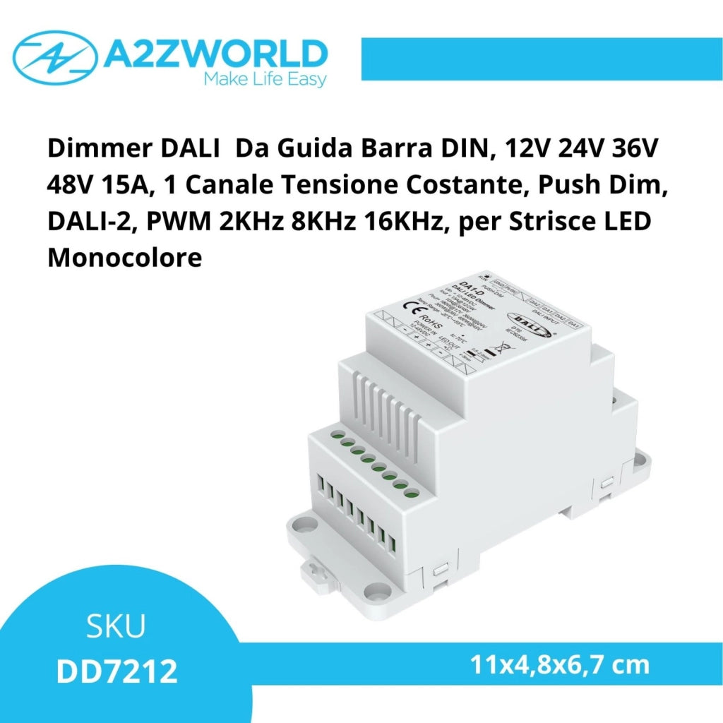 Dimmer DALI  Da Guida Barra DIN, 12V 24V 36V 48V 15A, 1 Canale Tensione Costante, Push Dim, DALI-2, PWM 2KHz 8KHz 16KHz, per Strisce LED Monocolore