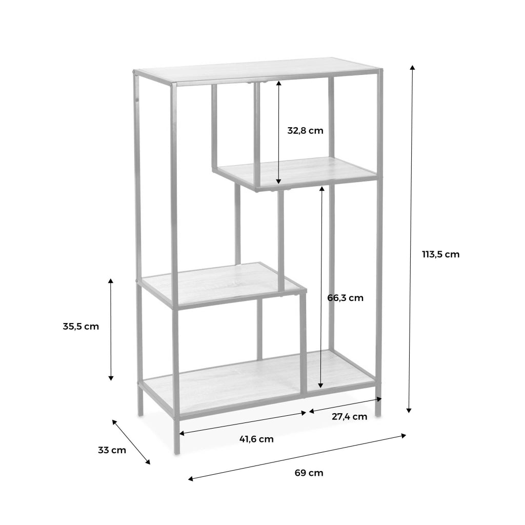 Libreria industriale in metallo ed effetto legno, 4 livelli, marrone