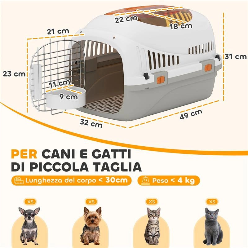 TRASPORTINO PER GATTI E CANI PICCOLI FINO 4 KG IN PLASTICA CON FINESTRA SUPERIORE, 49X32X31 CM, GRIGIO