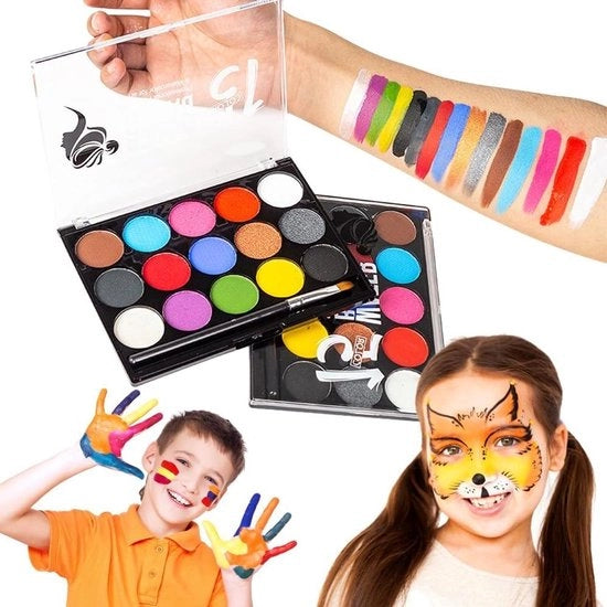 Set di Trucco per il Corpo 15 Colori con Pennelli per Bambini - Perfetto per Carnevale, Halloween e Trucco di Fantasia
