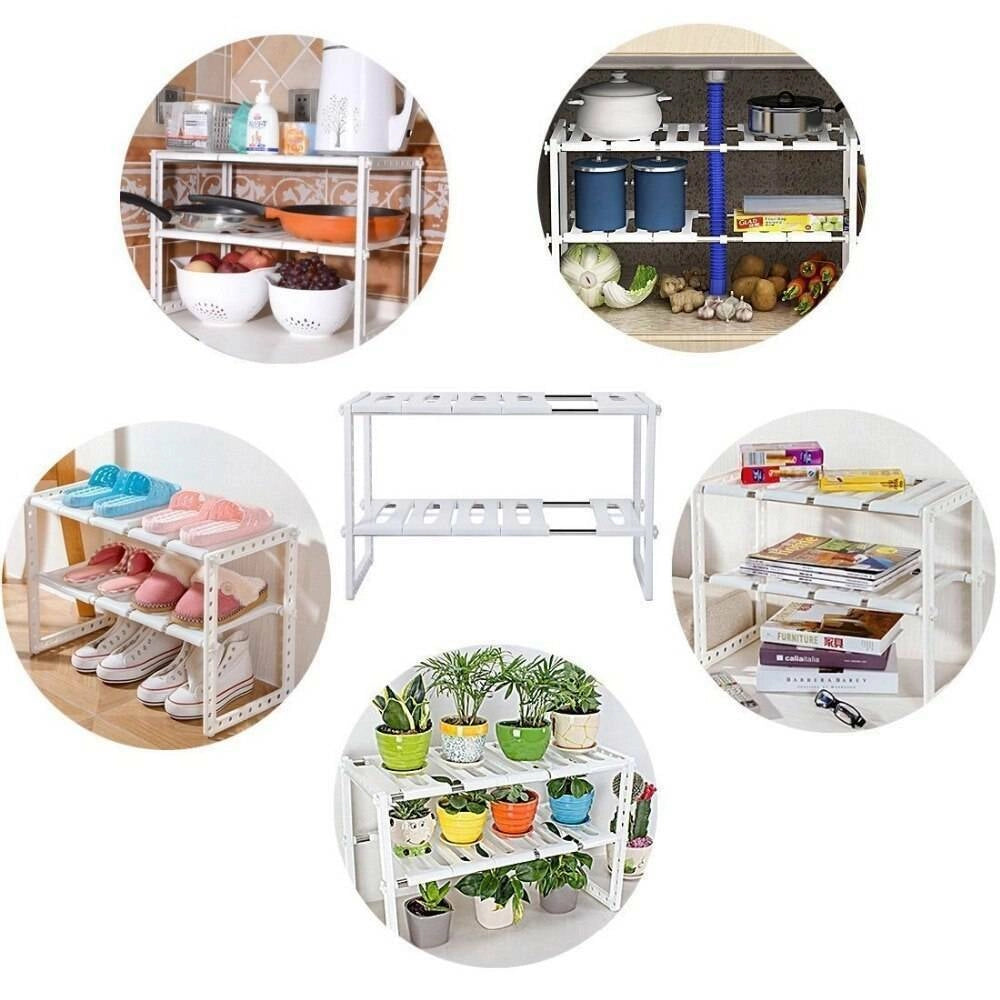 Scaffale sotto lavabo cucina 2 ripiani salvaspazio regolabile 38x26x50-70cm 5818