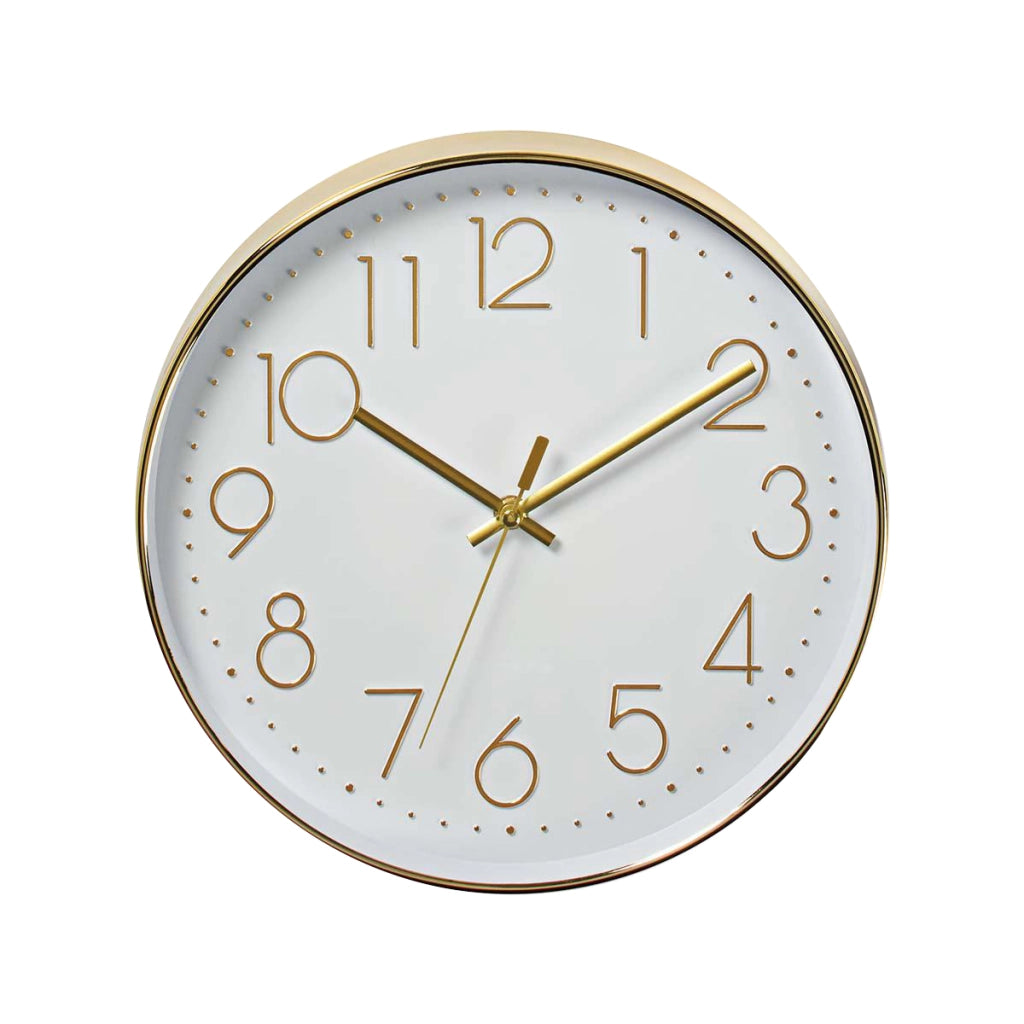 Orologio da Parete Rotondo 30cm con Grandi Numeri e Movimento al Quarzo Preciso Bianco / Dorato Nedis