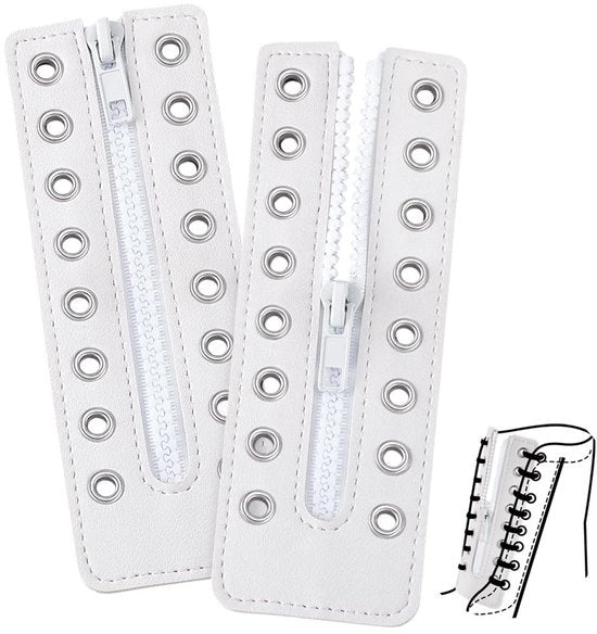 Inserti per Scarpe 2 Pezzi - Pelle PU - Bianca - 16,3 x 5,5 Pollici - Adatti per Scarpe da Ginnastica/Scarpe - Chiusura con Cinturino - Cinturino per Scarpe