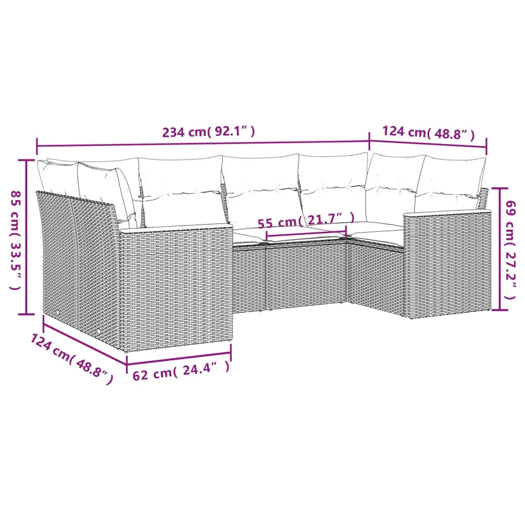 Set Divano da Giardino 6 pz con Cuscini Beige Misto Polyrattan