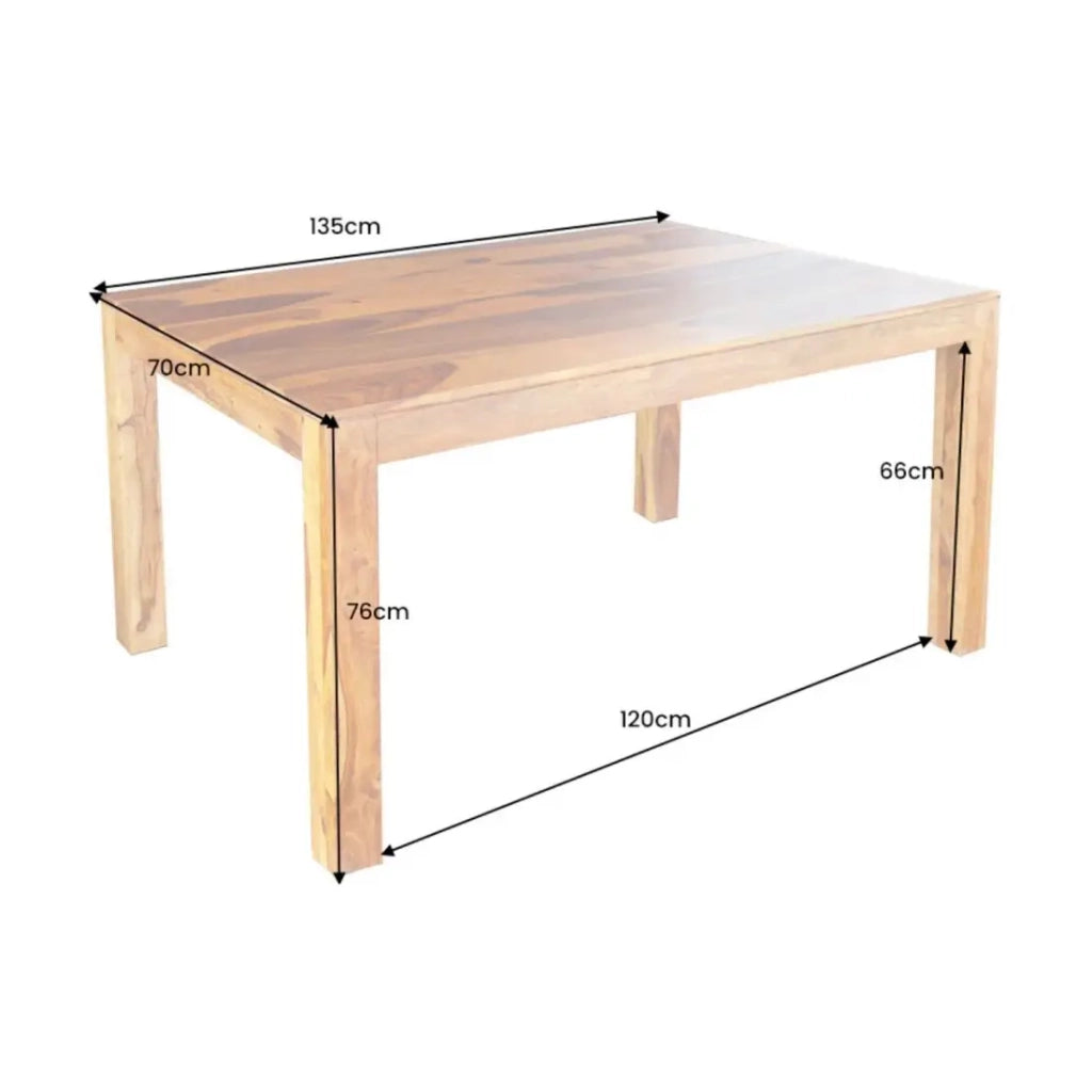 Table TAVINA – Legno massiccio di sheesham – 135 cm – Piano spesso 97 mm – Stile rustico