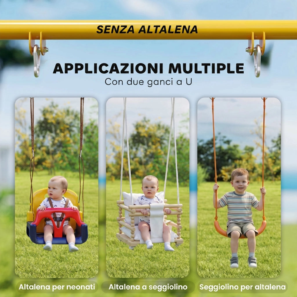 Struttura per Altalena da Giardino con 2 Ganci, in Acciaio, 128x155x157 cm, Giallo e Blu