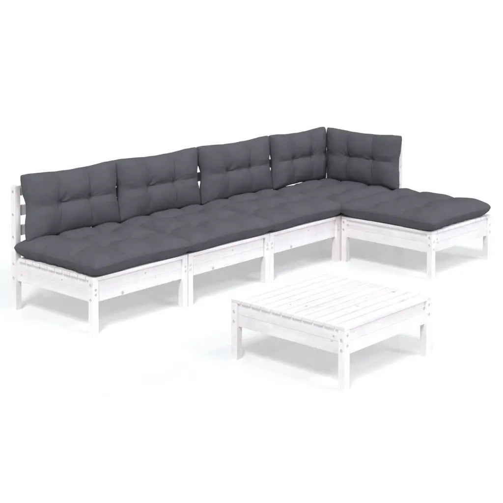 Set Divani da Giardino 6 pz con Cuscini Bianchi Legno di Pino 3096341