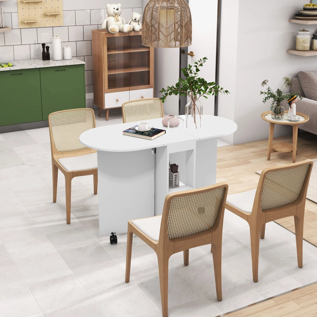 Tavolo Pieghevole con Ruote e Ripiani ¨C Zephmum ¨C Bianco 120x60x77 cm