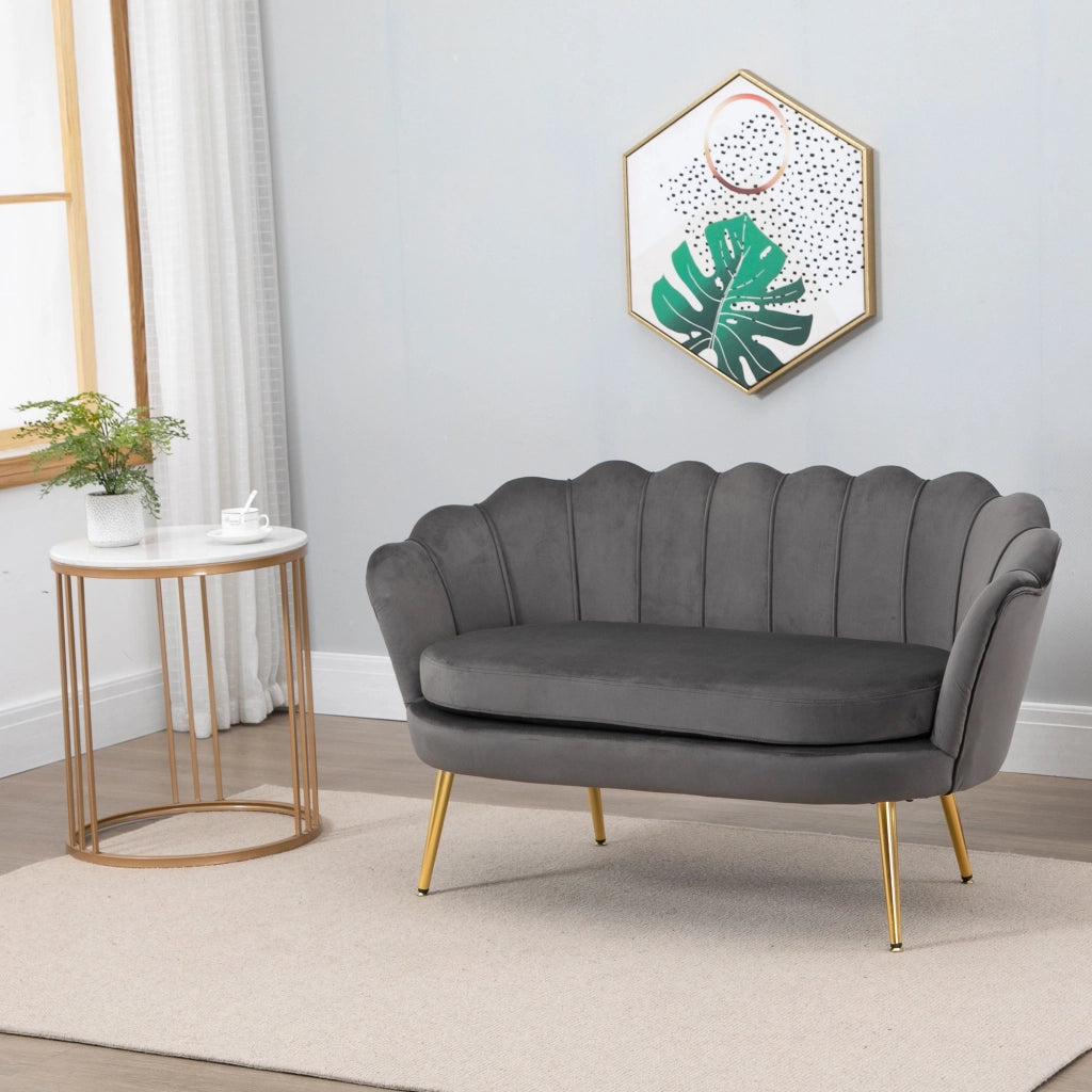 Divano 2 Posti Tessuto Velluto Imbottito ¨C Zephmum ¨C Grigio 133x63x75