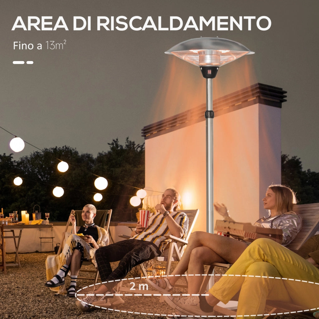 EasyComfort Fungo Riscaldante da Esterno con 3 Temperature e Altezza Regolabile in Acciaio e Alluminio, Argento