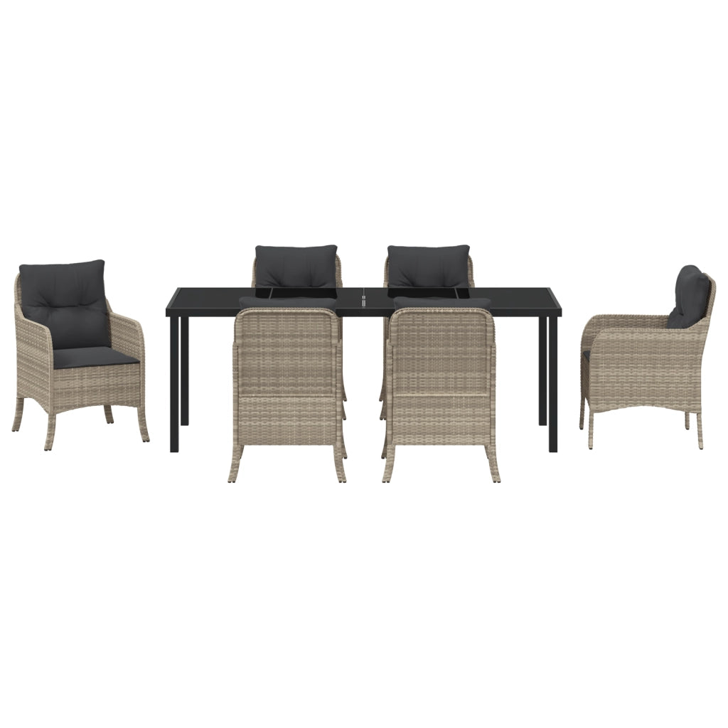 Set da Pranzo per Giardino da 7 Pezzi con Cuscini Grigio Chiaro Rattan PE