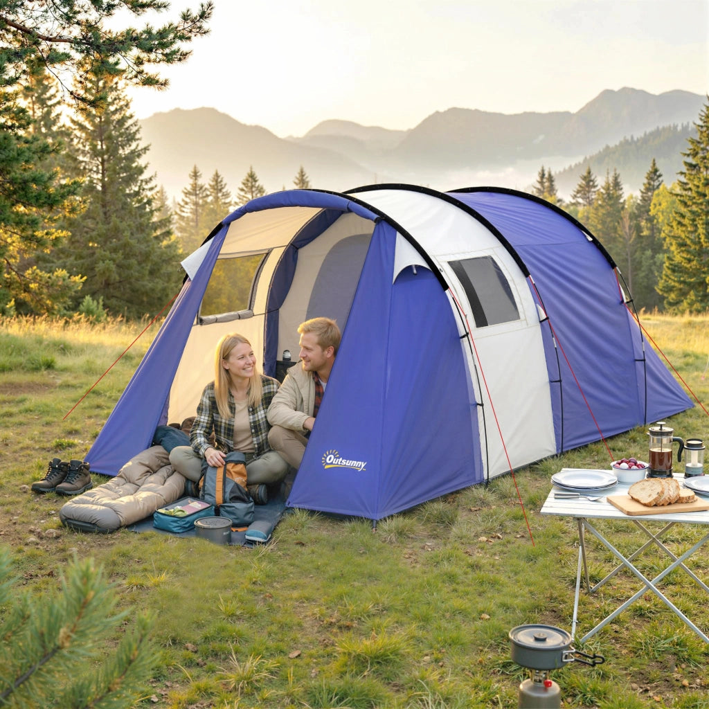 Tenda da Campeggio 4 Persone 2 Camere Impermeabile ¨C zephmum ¨C 420x300x200cm Blu Scuro