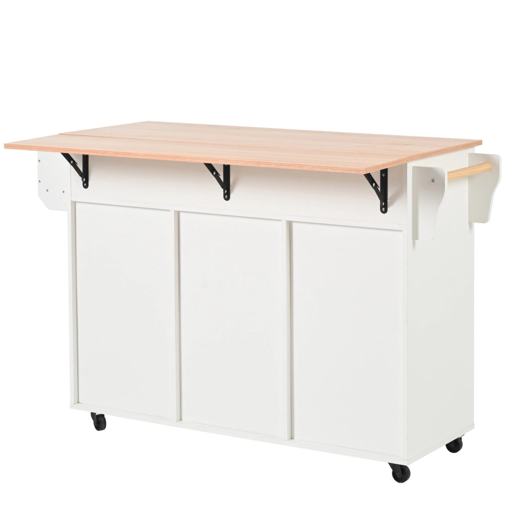 Carrello da cucina con piano pieghevole, bianco, 139x46(71)x91,5 cm, con ruote e gambe in legno massello