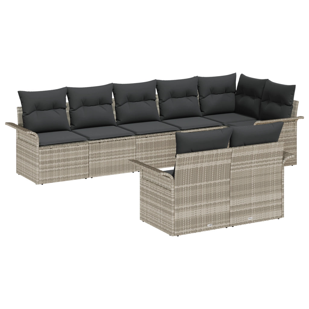 Set Divano da Giardino  8 Pezzi con Cuscini Grigio Chiaro in Polyrattan