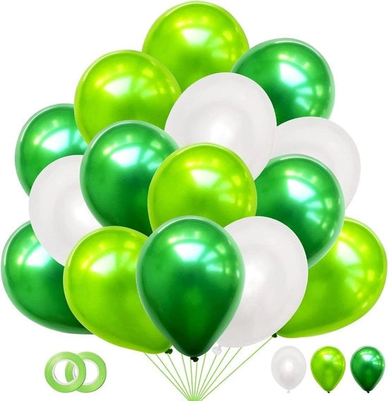 Ballooncini di latex bianco-verdi per compleanni e matrimoni - 60 pezzi.