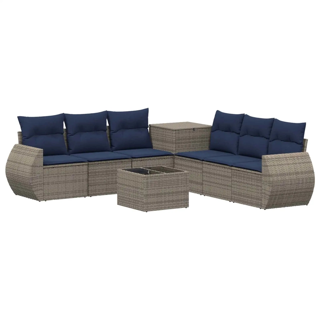 Set di divani 8 pz Grigio e Blu Navy Rattan sintetico e Acciaio 3448439