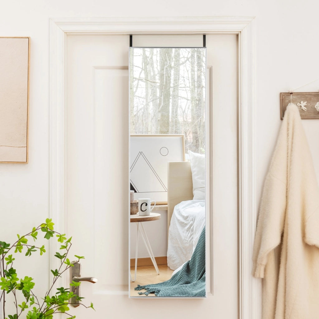 Specchio sopra la porta con cornice in alluminio vetro antigraffio, Specchio da appendere o da parete Argento