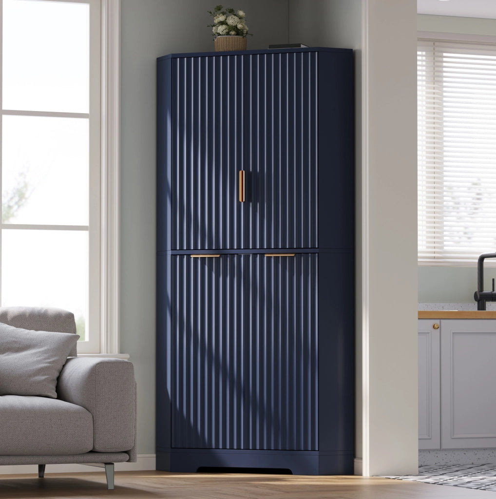 Armadio angolare in MDF blu con ripiani regolabili; 60 × 60 × 172 cm