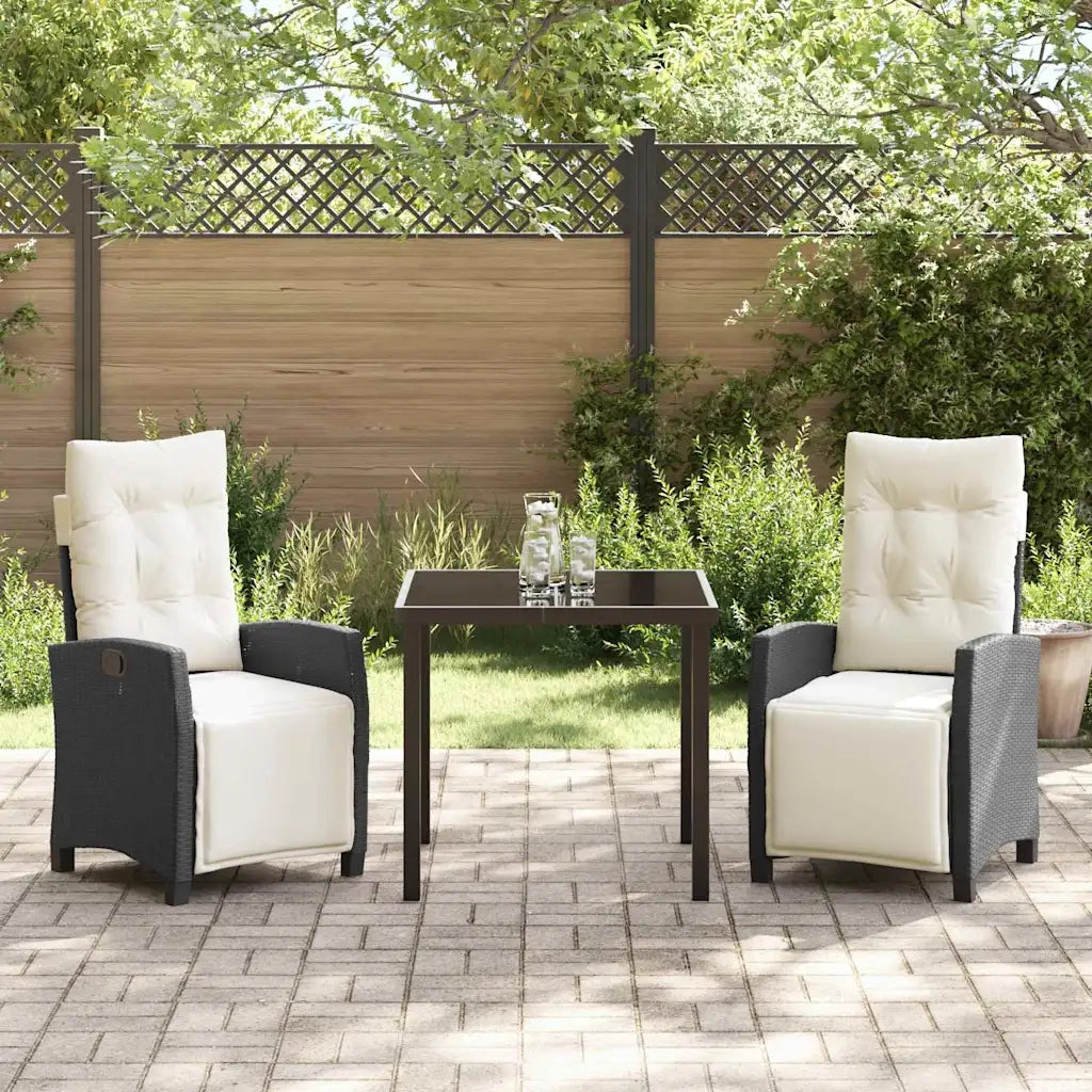 Set da Pranzo per Giardino con cuscino 3 pcs Nero polyrattan 3380414