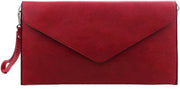 Clutch in stile di busta per donne con polsiera, rosso scuro medio