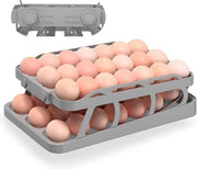 Eiercontenitore per frigorifero, doppio rango uova, conservazione, frigorifero, doppio contenitore automatico uova, organizzatore rotolante uova, contenitore uova spaziale per cucina (grigio, 3 righi e 2 piani)