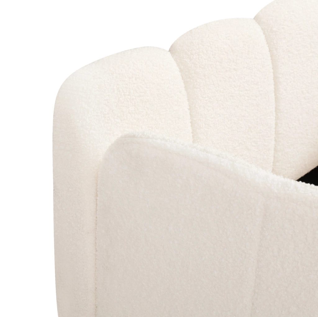 Letto per bambini in tessuto boucl¨¦ beige con testiera imbottita e braccioli