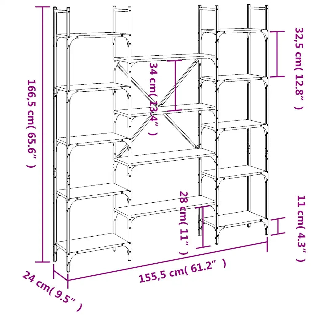 Libreria-Scaffale per Libri-Mobile di Stoccaggio Nera 155,5x24x166,5 cm in Legno Multistrato