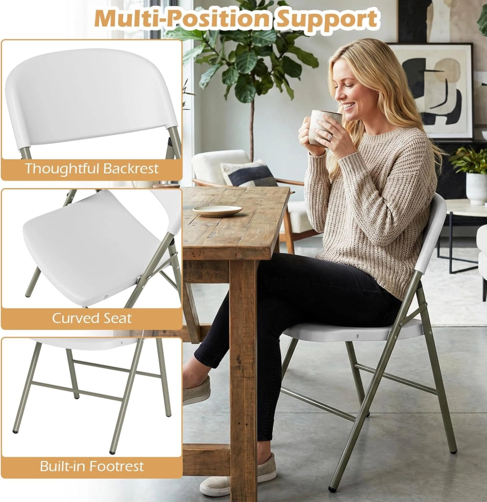 Set di 6 Sedie Pieghevoli per Interni, Sedie Sala da Pranzo Salvaspazio con Struttura in Metallo, Seduta Curva e Poggiapiedi, Portata 150 kg, per Cucina e Ufficio