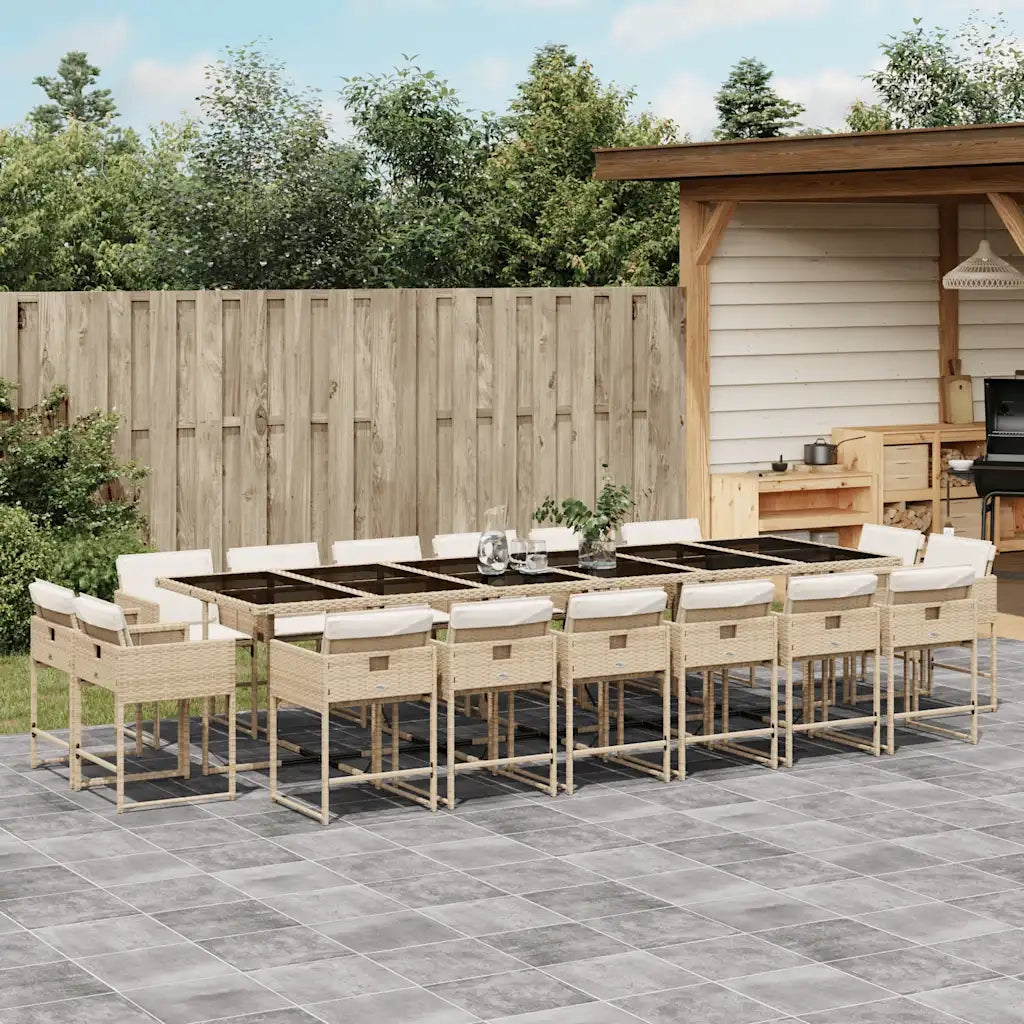 Set da Pranzo da Giardino 17 pz con Cuscini Beige in Polyrattan 3211426
