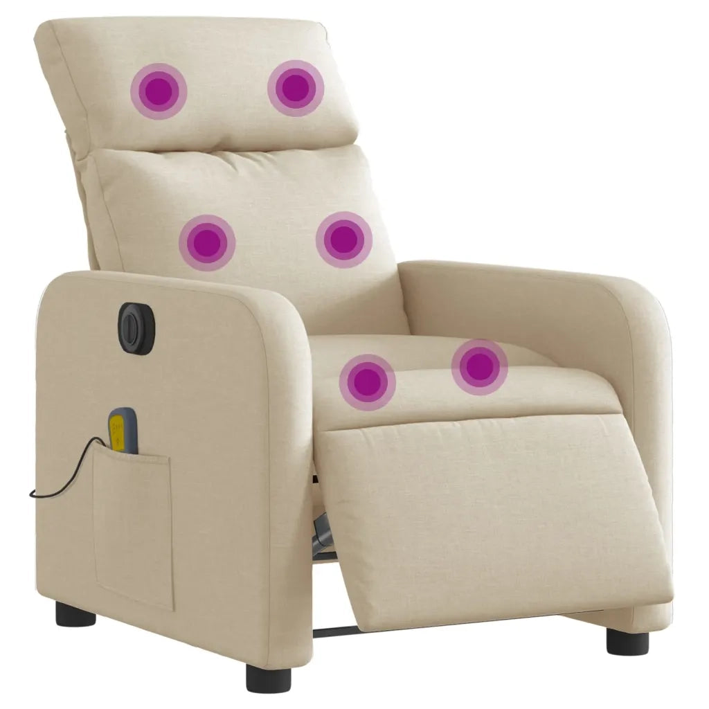 Poltrona Reclinabile Massaggiante | Sedia Relax Elettrica Crema in Tessuto