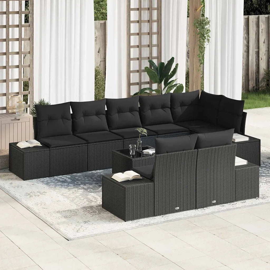 Set Divano da Giardino con cuscino 9 pcs Nero polyrattan 3347123