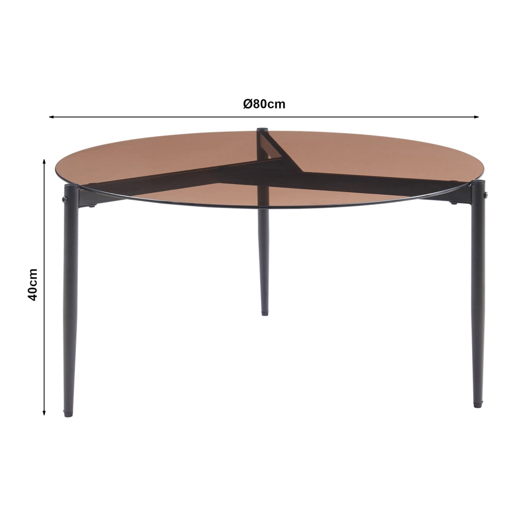 Tavolino da Salotto Ulökantaa con Piano Rotondo in Vetro Fumé - Marrone [en.casa]