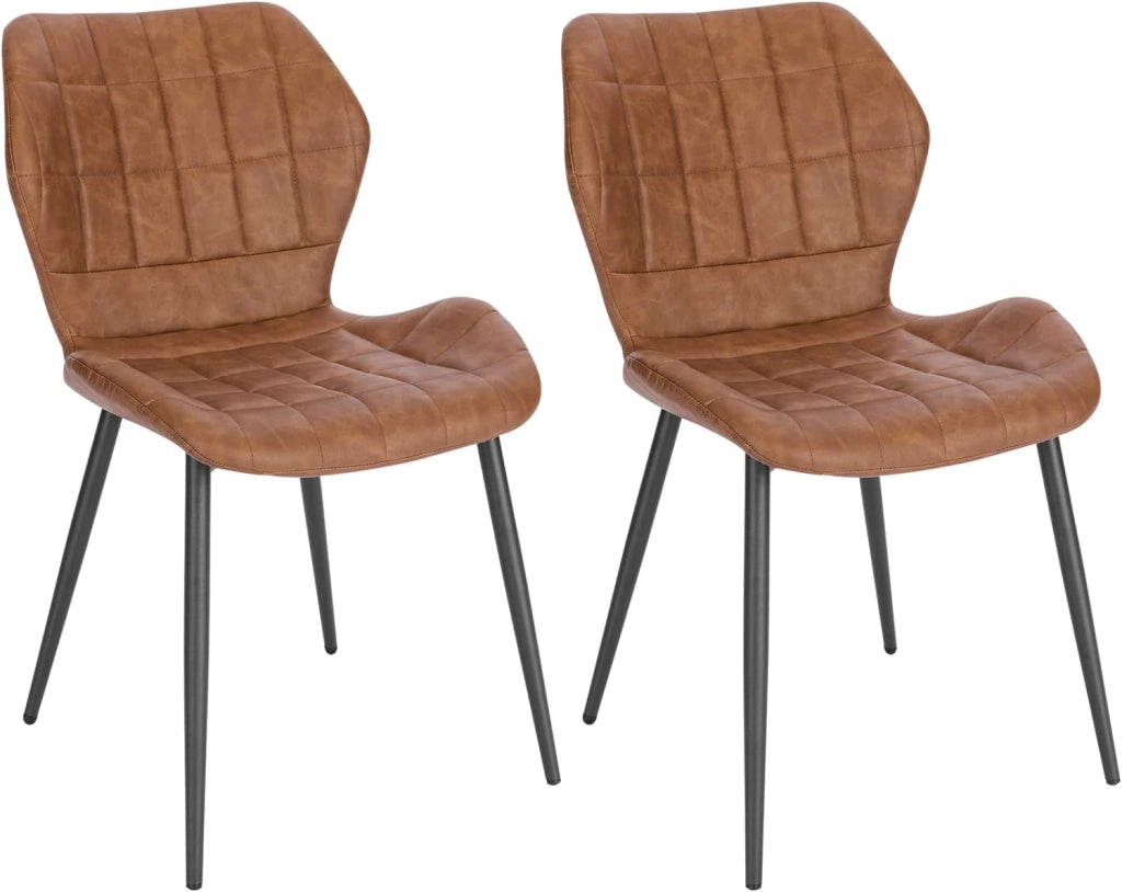 2x Sedie Ergonomica da Pranzo, Sedia Scandinava, Sedia da cucina in PU, Seduta Imbottita, per Camera da Letto, Salotto, Marrone, Gambe in Metallo, BH357br-2
