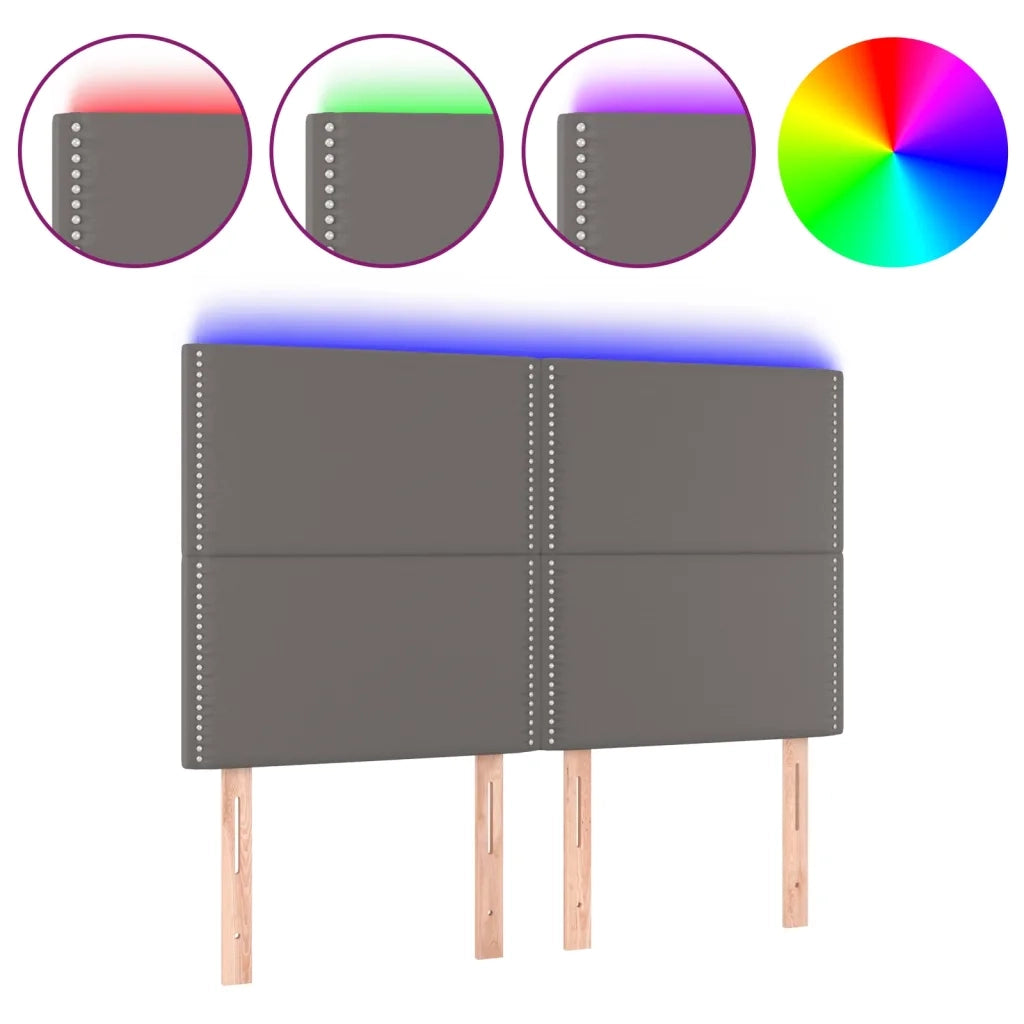 Testiera a LED Grigio 144x5x118/128 cm in Similpelle 3122378